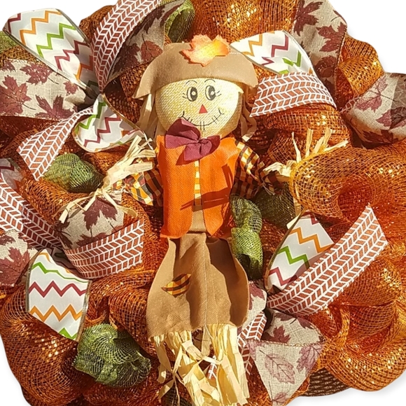 FALL THANKSGIVING HANDMADE DECO MESH WREATH Scarecrow - Picture 2 of 2